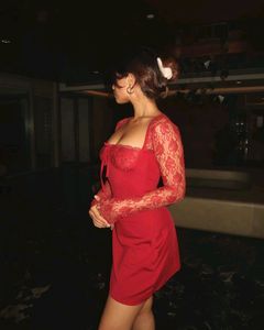 EXCLUSIVE Red Laced Mini Dress