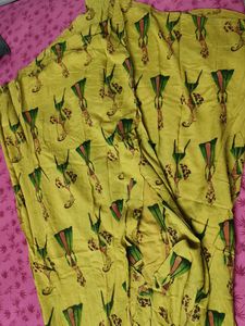 Women Olive Green Kurta With Yellow Printed Shrug