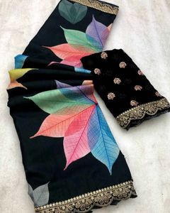 Elegant Black Floral Saree