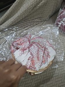 White Designer Potli Clutch With Pearl Handle
