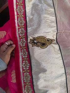 Pink &amp; Gold Leaf Print heavy saree