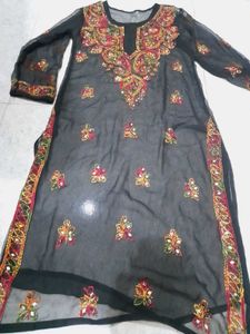 Embroidered chikankri Black Kurta