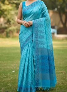 Elegant Blue Printed Saree