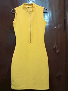 Yellow Mock Neck Mini Dress