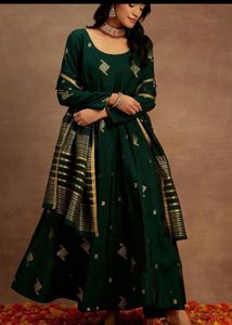 Green Silk Embroidered Kurta Set Fixed Price