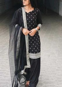 Black &amp; Silver Embellished Salwar Kameez