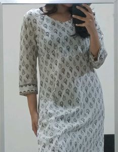 White Block Printed Straight Kurta(Tailor Made)