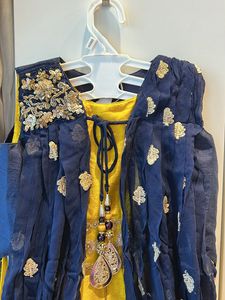 Yellow @ Navy Blue Ethnic Gown