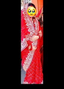 Red Bandhani Print Saree 👍