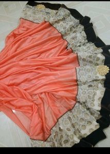 Elegant Peach &amp; Floral Saree