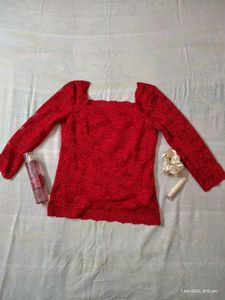 Red Lace Long Sleeve Top
