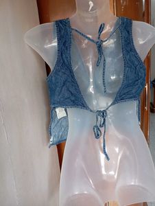 Denim Embroidered Crop Top