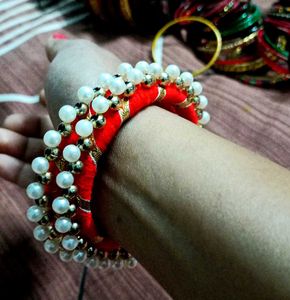 Red &amp; Pearl Bangles Size 2/6