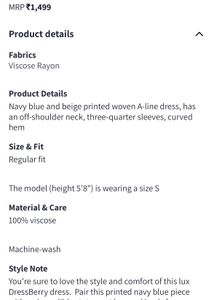 DressBerry Women Navy &amp; Beige Printed A-Line Off-s