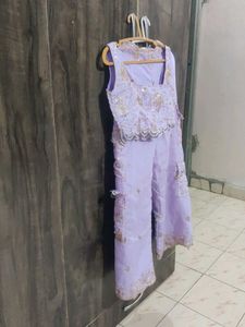 Embroidered Lilac Blouse And Plazo