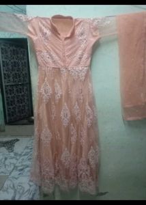 Peach Embroidered Anarkali