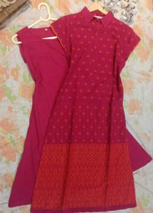 Pink And Orange 2 Layered Dress/Kurti, Size-XS