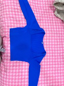 Blue Long Sleeve Crop Top