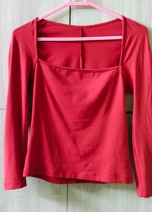 Red Square Neck Top