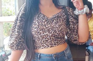 Puff Sleeve  Printed  Crop Tops