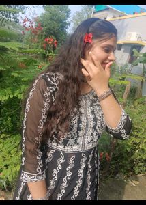 Black &amp; White Embroidered Anarkali Suit