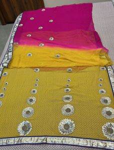 Pink & Yellow Embellished Saree