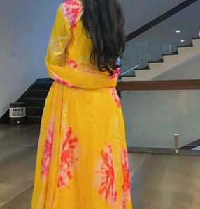 Yellow Pink Organza Kurta Set