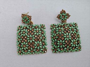Statement Earrings - Green & Bronze