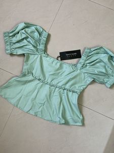 Clinched Waist Ruffle Top