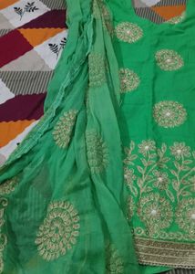 Green Embellished Suit With Heavy  Dupatta