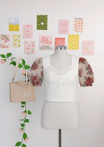 ♡ Korean Floral Sleeve Corset Women Top & Tunics ♡