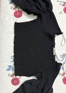 Black Smocked Top with Puff Sleeves XL size