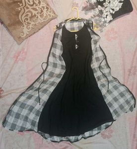 Layered Black And White Maxi dress/Long Kurthi-M
