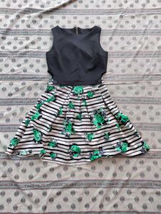 Striped Floral Fit & Flare Dress