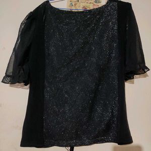 Black Glittery Ruched Crop Top