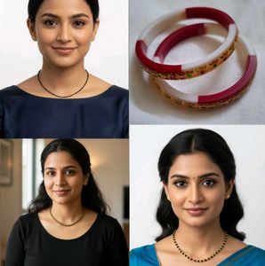 3 Beaded Mangalsutra Necklaces With 2-6 Bangles