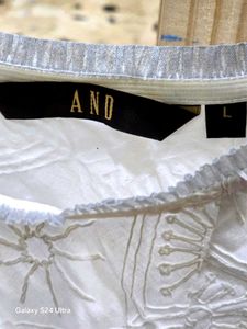 White Embroidered Pure Cotton zari neckline sleeve