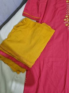 Pink &amp; Yellow Kurta Set With Duppata