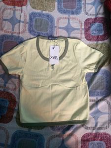 Zara Ringer Tee - Pale Yellow, Size S