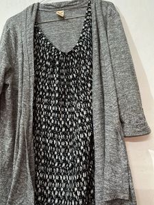 Gray Cardigan & Blouse Set