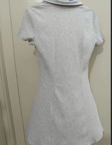 Gray Ribbed Knit Polo Dress