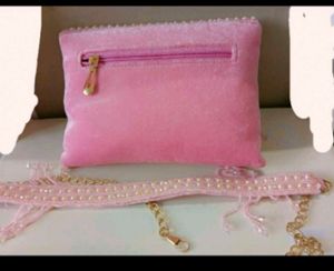 Pink Beaded Fringe Evening Bag with Chain Strap