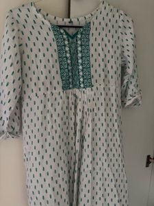 White &amp; Green Print Dress