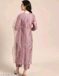 Elegant Mauve Pink Women&#39;s Kurti Set With Dupatta
