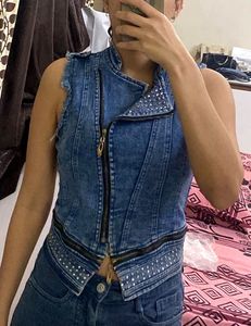 Studded Denim Zipper