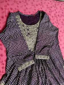 Women Purple Embroidered Viscose Suit Set