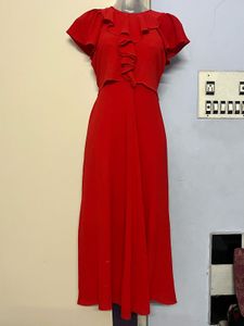 Pintrest Elegant Red Ruffled Midi Dress