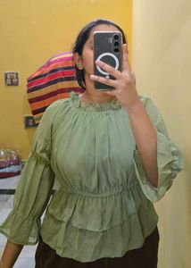 Green Off-Shoulder Crop Top