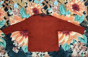 Cotton Red Ribbed Turtleneck Sweater Top Women