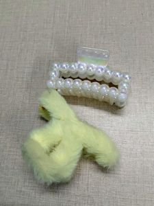Pearl & Fur Hair Claw Clip Set